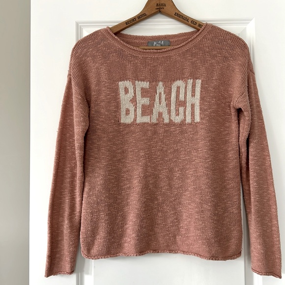 RARE! Marled Dusty Rose "BEACH" Loose Knit Acrylic Sweater S w MEASUREMENTS! - Picture 3 of 12